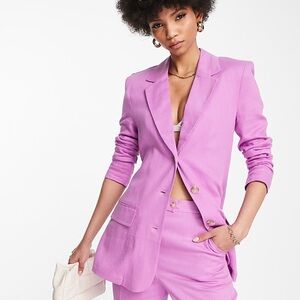 ASOS Design Linen Blend Blazer Shoulder Pads Size 16 Tall Pinky Lavender